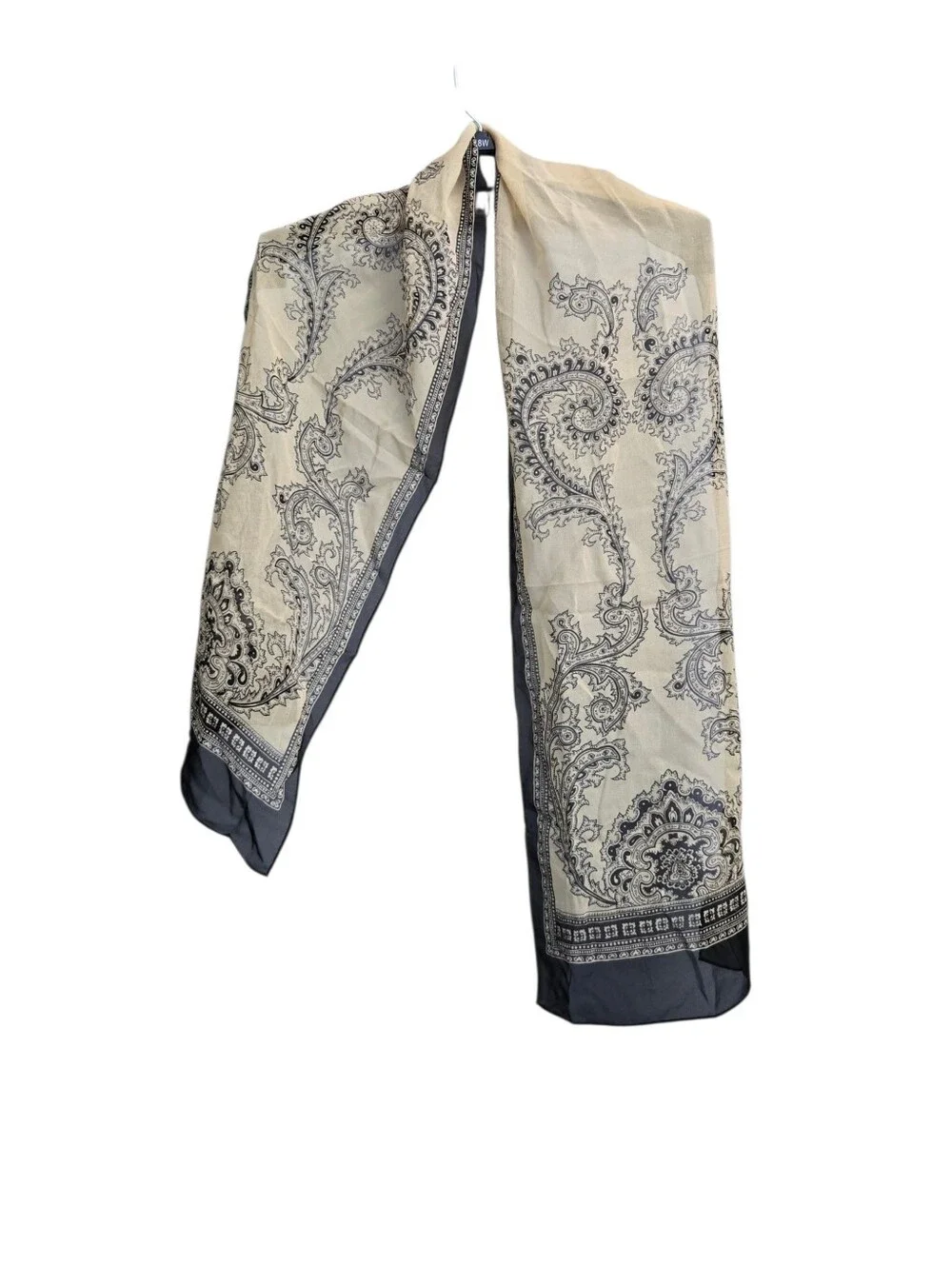 Elaine Gold Paisley Print Long Scarf in Cream and Charcoal